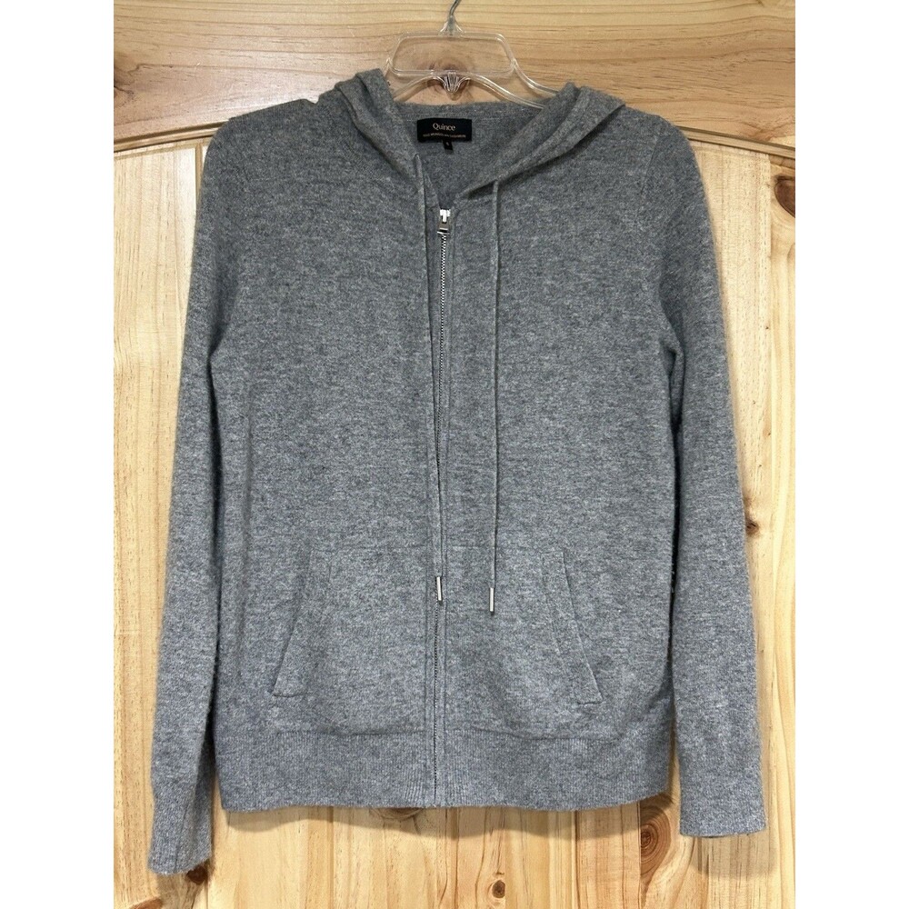 Quince Mongolian Cashmere Hooded Sweater Full Zip Gray Small Pockets Minimalist